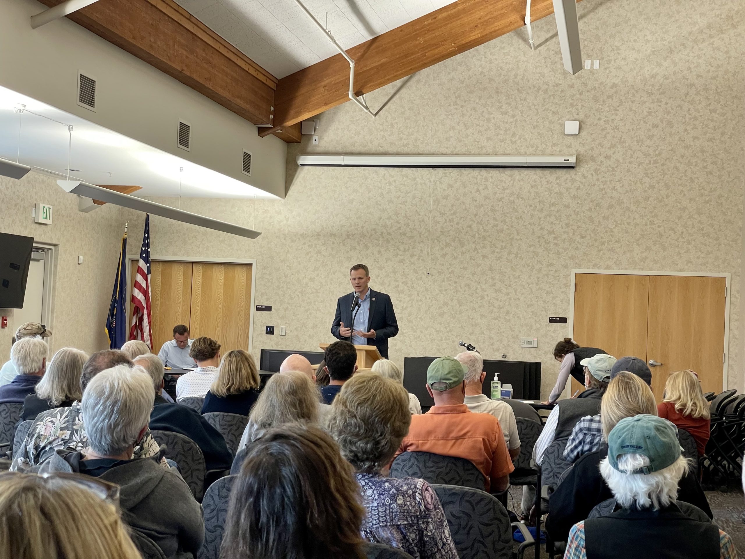 Freshman Congressman Blake Moore addressed a variety of topics Friday night, August 20 at the Richins Building.