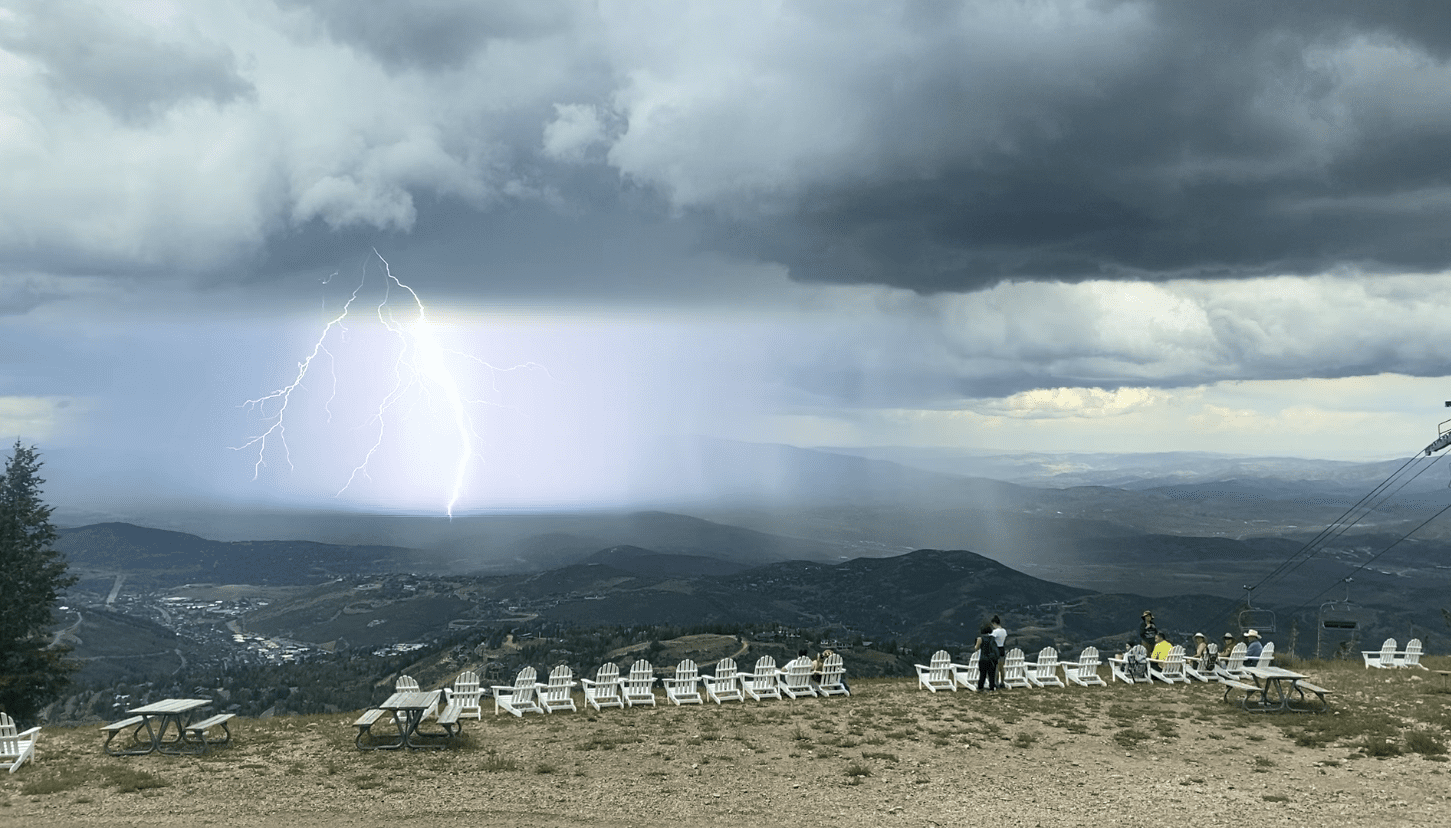 Lightening bolts strike, as seen from Deer Valley.