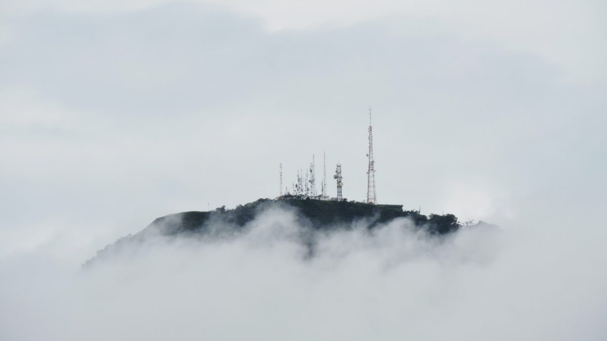 Mountaintop radio towers.