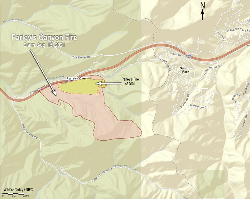 Map of the Parley's Canyon Fire at 9 a.m. MDT Aug. 15, 2021.