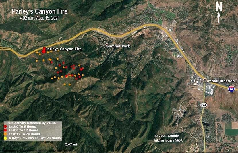 A map of the Parley's Canyon Fire in August 2021.