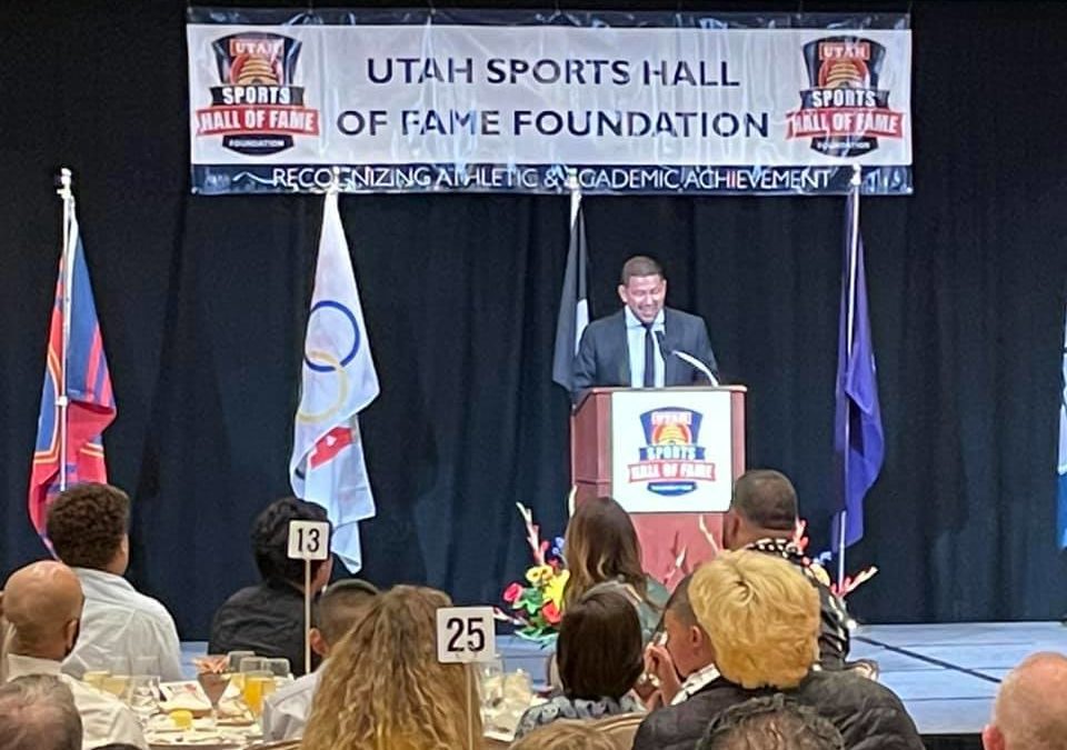 Soccer star Nick Rimondo accepting his induction into the 2021 Class of Utah Sports Hall of Famers.