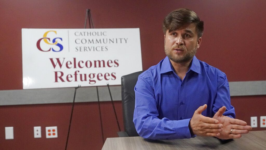 Azim Kakaie, 34, speaks during an interview Thursday, Sept. 2, 2021, in Salt Lake City. The first Afghan refugee to arrive in Utah since the nation's swift takeover by the Taliban is a man who built a life as an air-traffic controller in Kabul before he had to flee the country. Kakaie said that his wife tried to leave the country for days and endured beatings at Taliban checkpoints before she was able to board a plane. She's now in Germany.