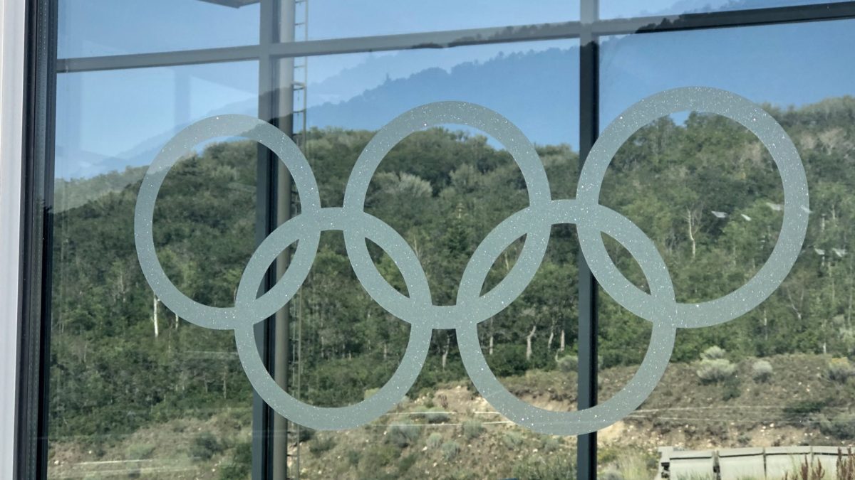 One of many Olympic rings emblems on display at the Utah Olympic Park.