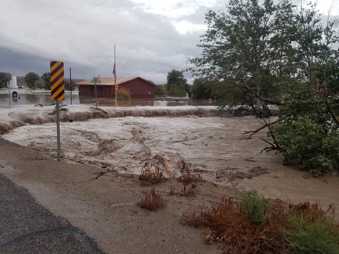 Flooding in Hanksville, Utah at the confluence of the Fremont River and Muddy Creek (which forms the Dirty Devil River).