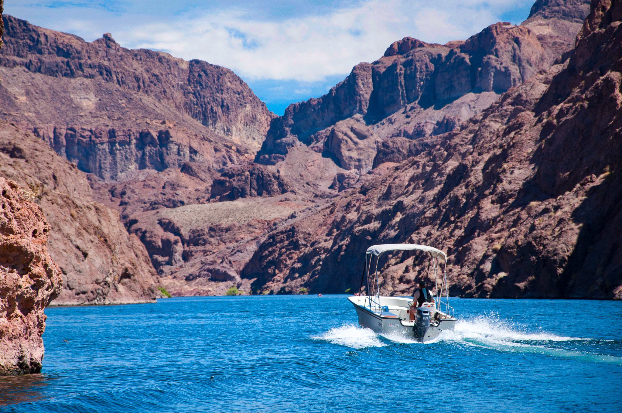 Lake Mead impounds Colorado River water through the Hoover Dam.