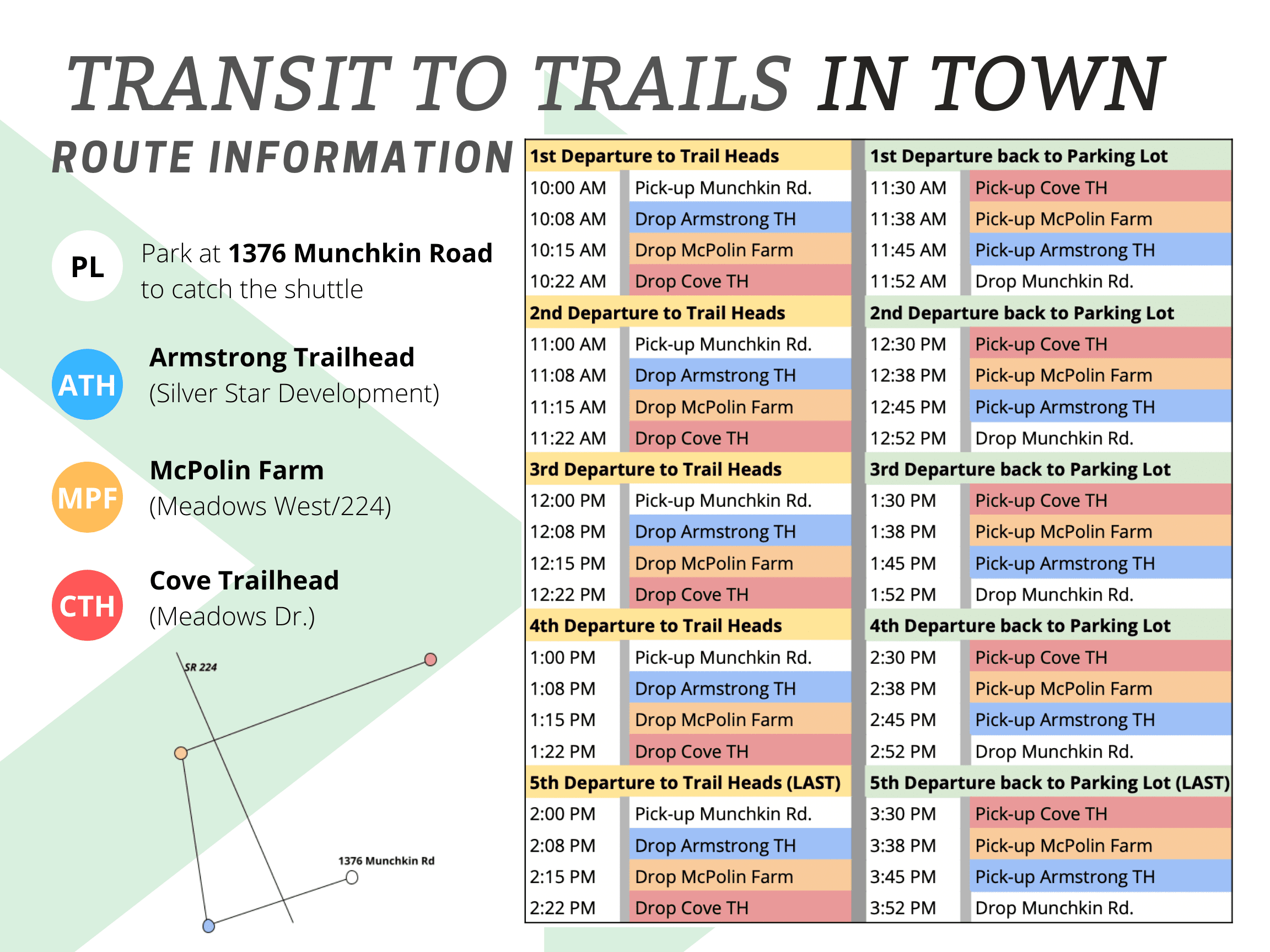 The new Transit to Trails in Town route schedule.