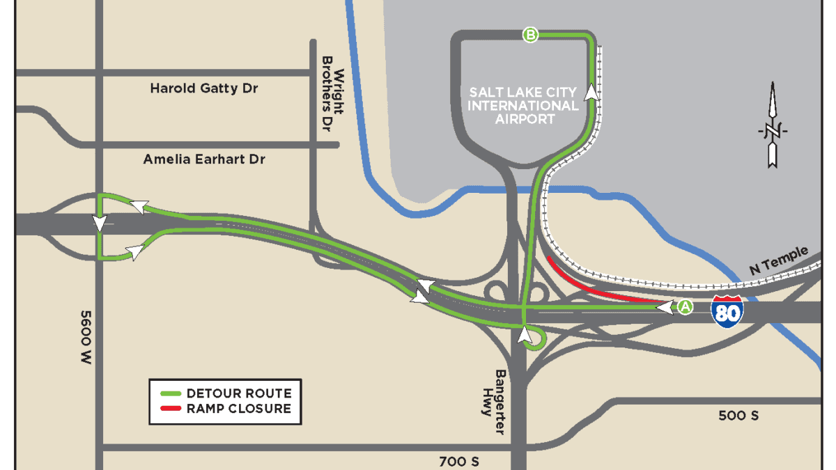 The westbound I-80 off-ramp to the SLC Airport will be closed this Friday, 10/1, beginning at 8pm through Monday, 10/4, at 4am.