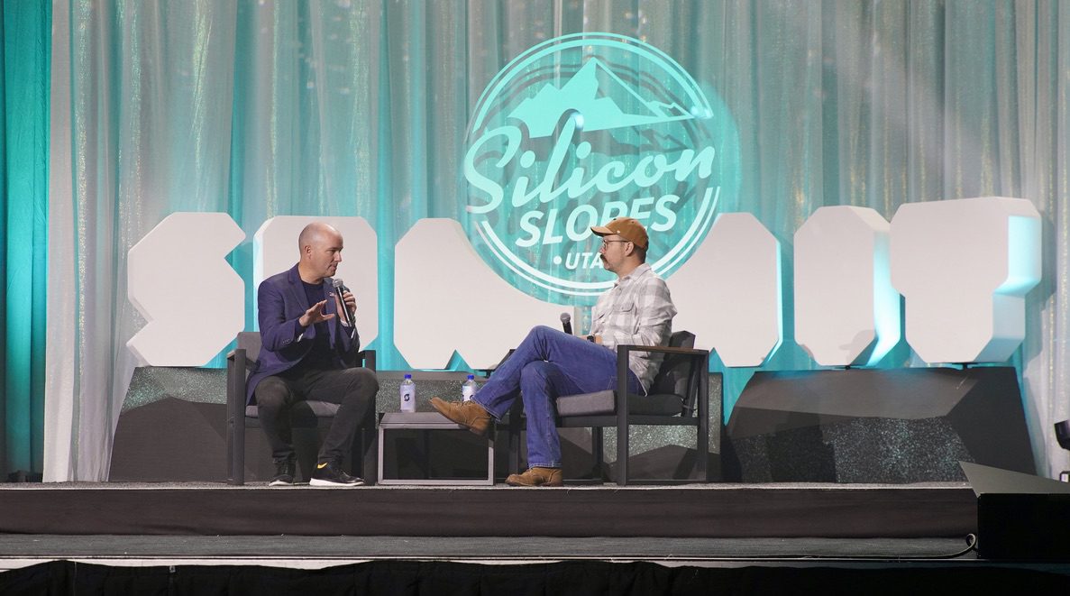 Gov. Spencer Cox, in joggers, at the Silicon Slopes Summit last week.