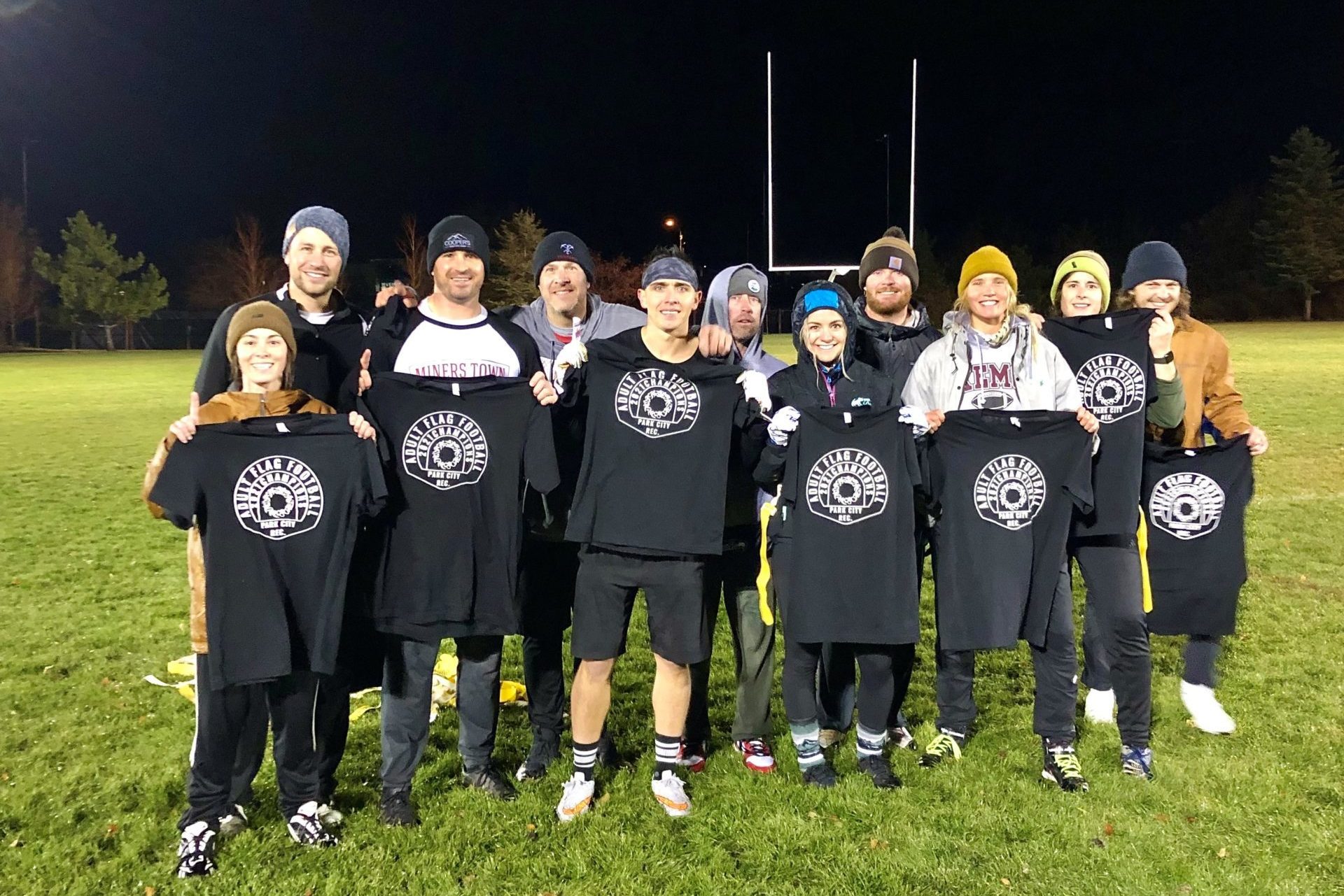 Co-ed, adult, flag football champions, Team Minerstown.