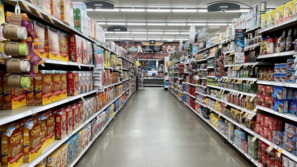 The cereal aisle at Smith's in Kimball Junction. Americans are now spending 15% more on goods than before the pandemic.