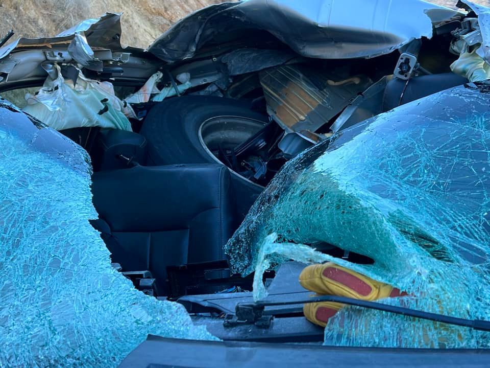 A wheel left a semi-truck traveling on I-80 WB, which hopped lanes, and hit a pickup truck going in the other direction.