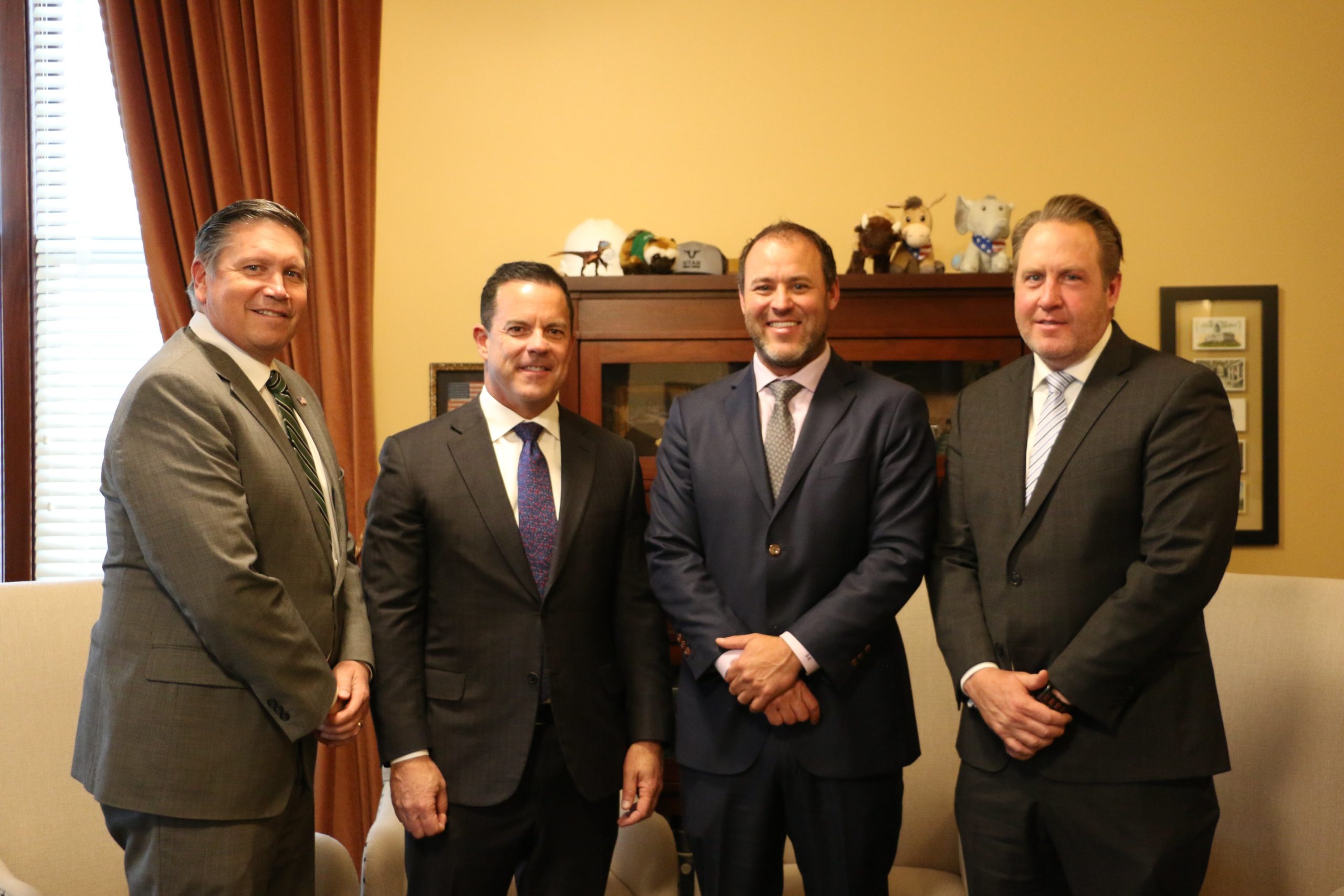 The Utah House Majority Caucus, (left to right) House Majority Assistant Whip Val Peterson, House Speaker Brad Wilson, new House Majority Leader Mike Schultz, and new House Majority Whip Jefferson Moss.