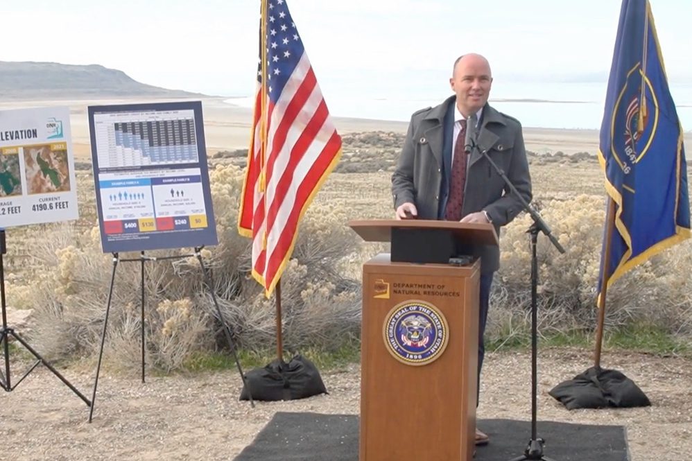 Gov. Spencer Cox held a press conference on Tuesday at Antelope Island.