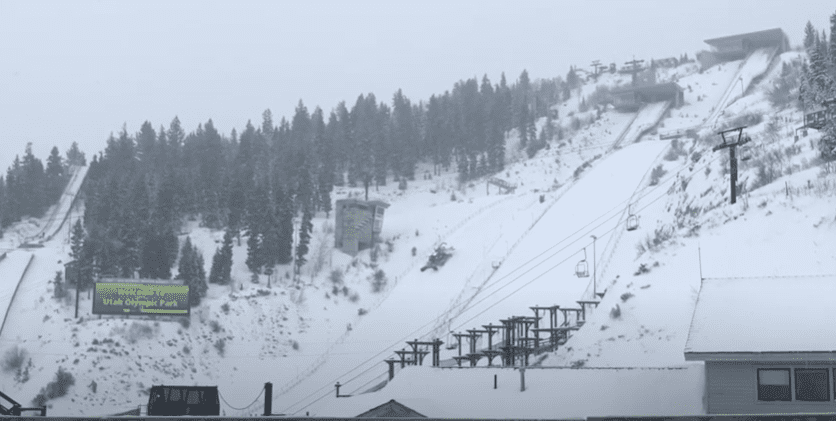 Rarely glimpsed by the public, the high-tech grooming machine preparing the ski jumps at the UOP.