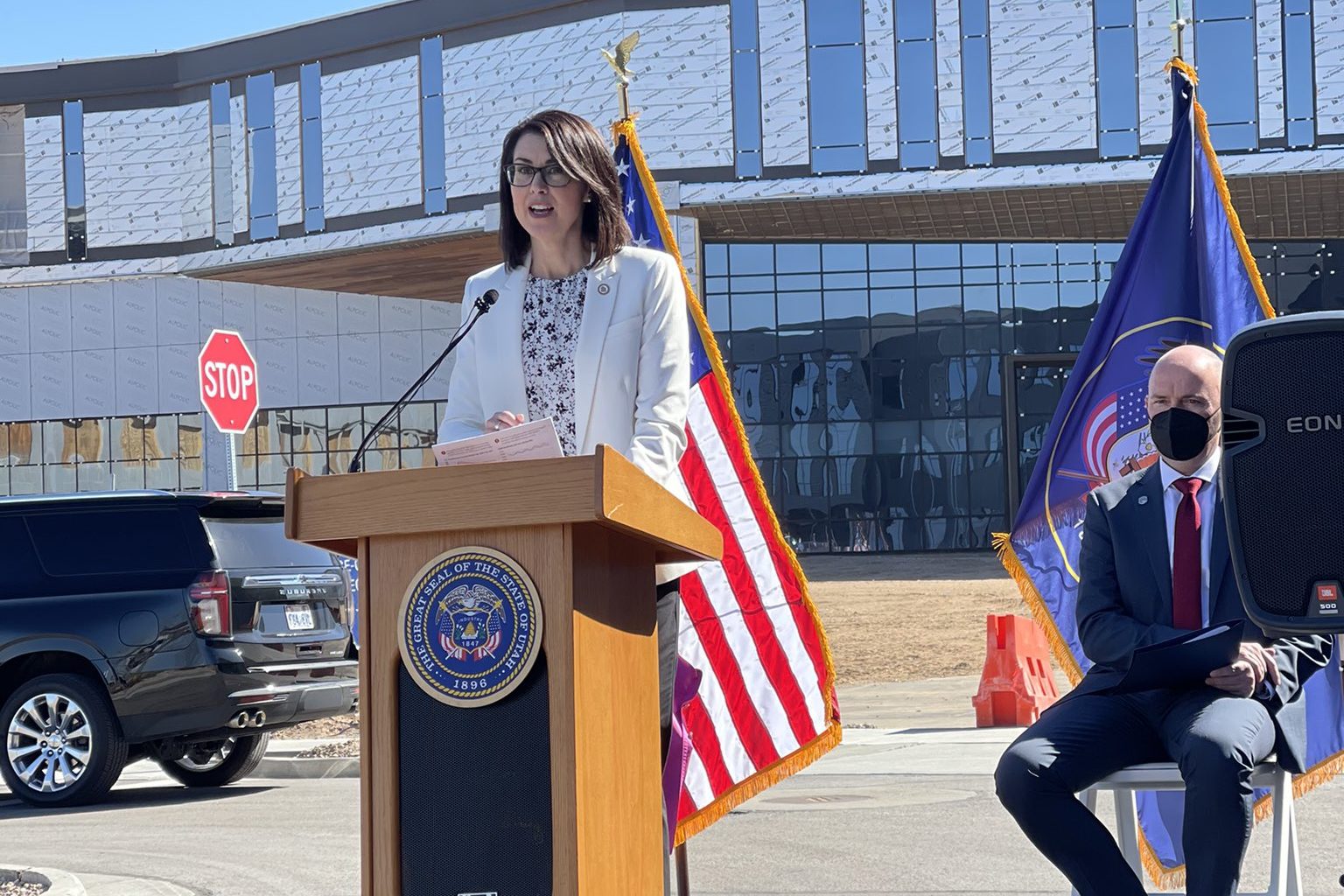 Lt. Gov. Deidre Henderson speaks at an event in April.