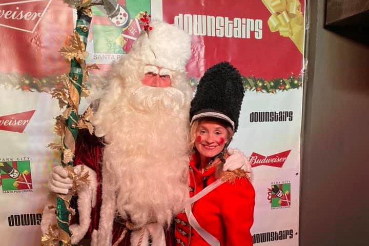 Park City Santa Pub Crawl Founder Rachel Watts (right) with Saint Nick.