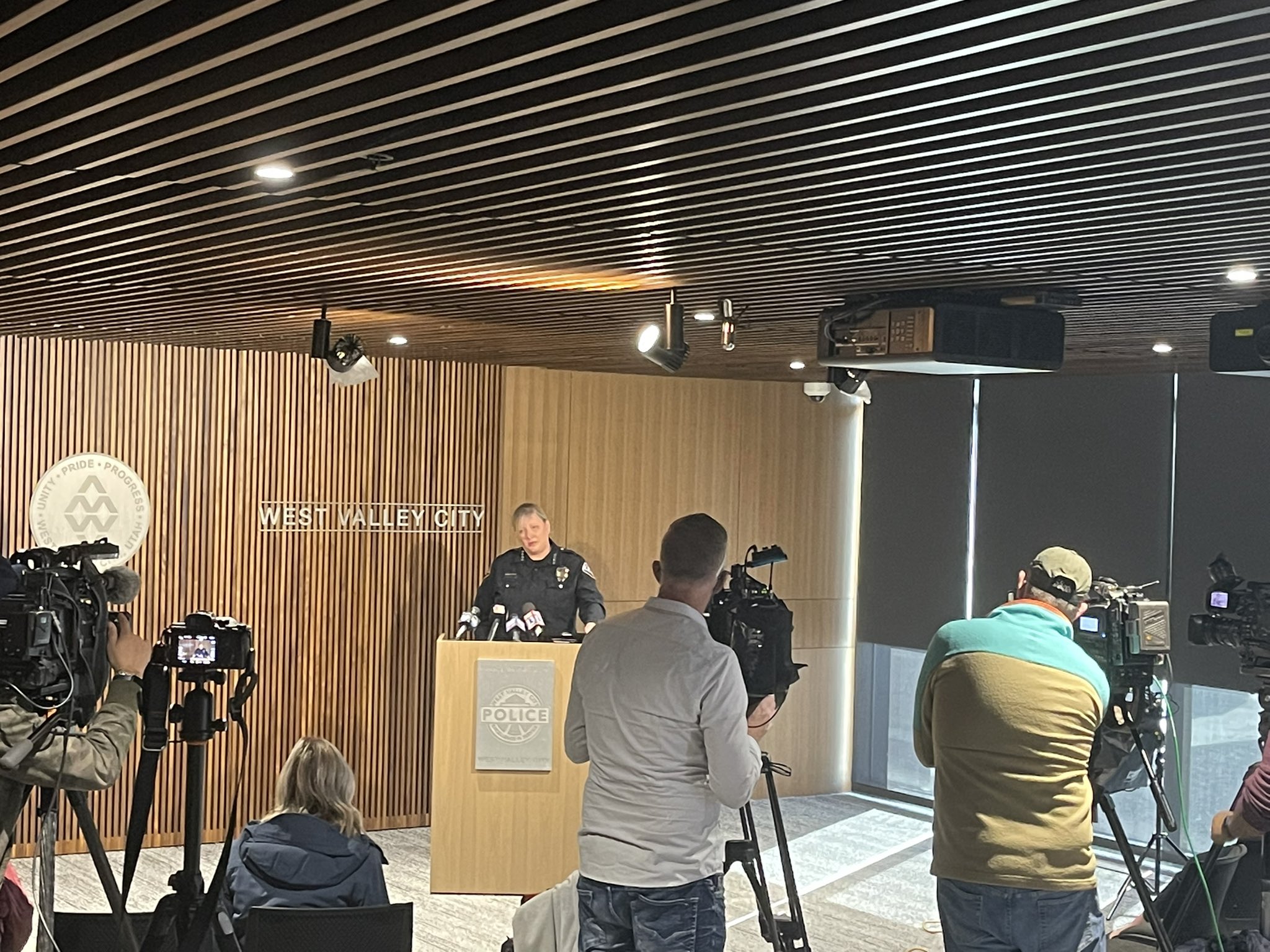 West Valley City Police Chief Coleen Jacobs spoke at a press conference. A Utah man wanted by police was killed and two officers were wounded in a shootout in the parking lot of the convenience store in suburban Salt Lake City.