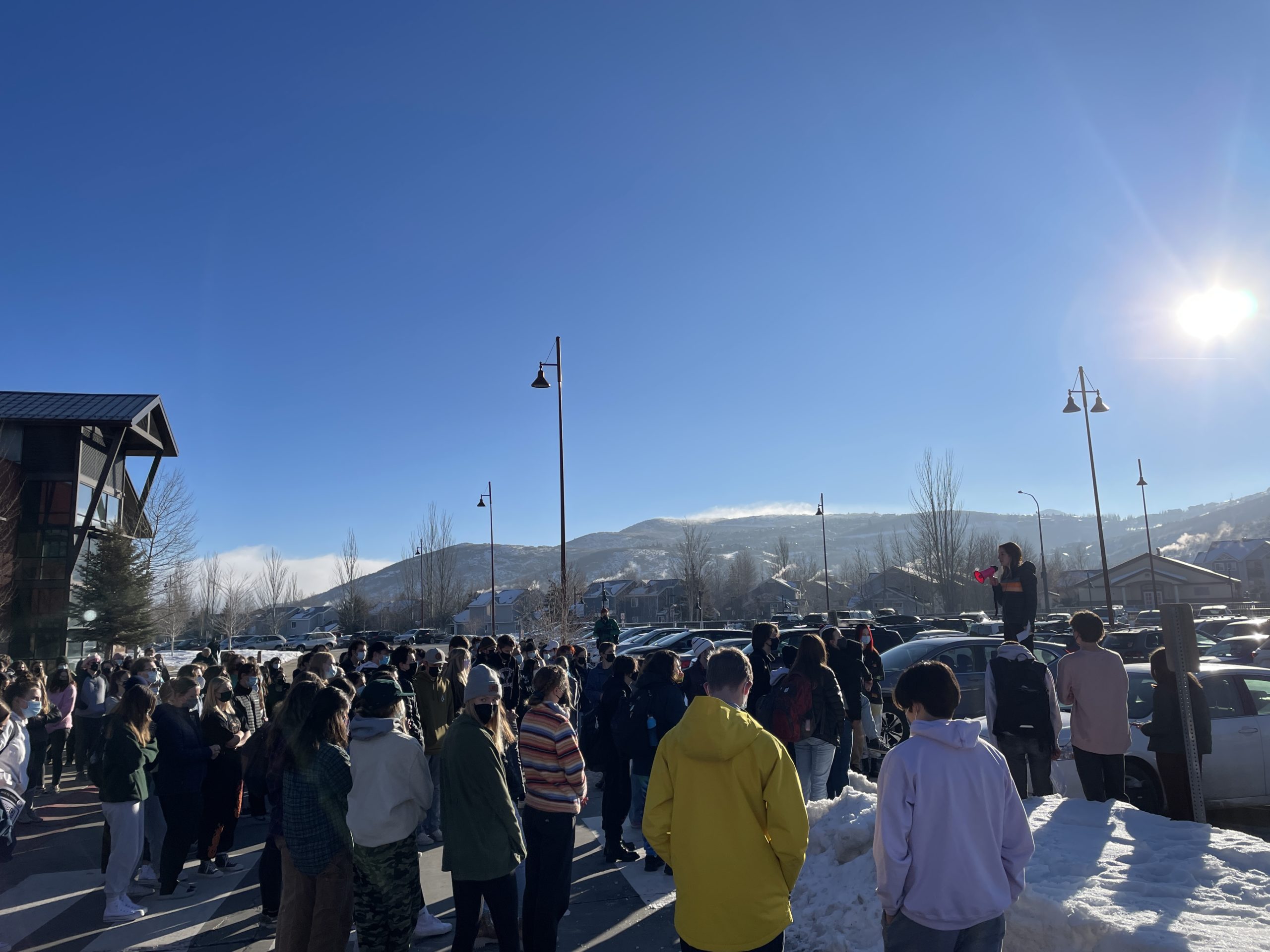 Carly McAleer speaking during the walk out.