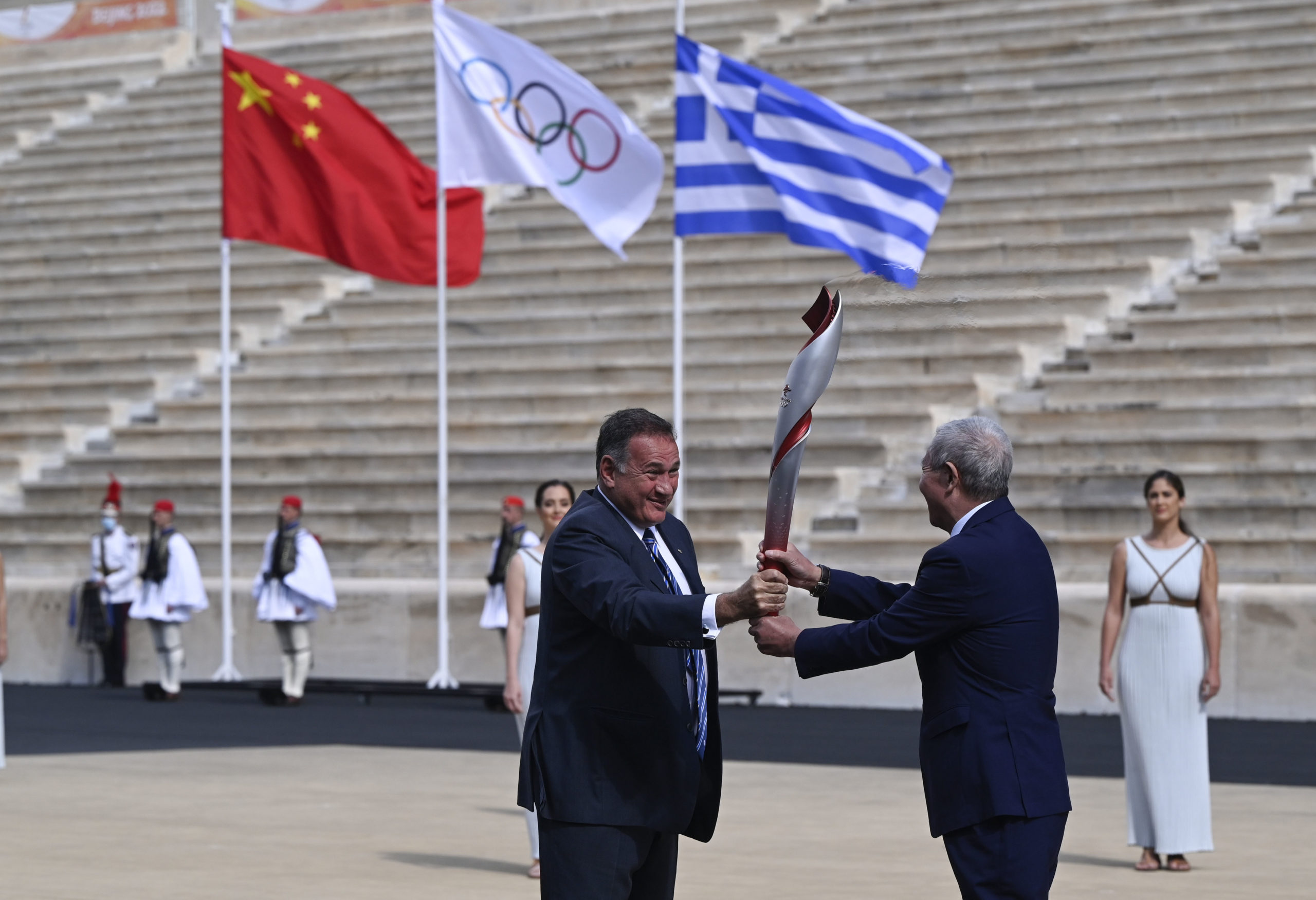 Yu Zaiging, the vice president of the Olympic and Paralympic Winter Games Beijing 2022 (BOCOG) and the Chinese Olympic Committee, received the flame on behalf of BOCOG from Hellenic Olympic Committee President and International Olympic Committee member Spyros Capralo in October.