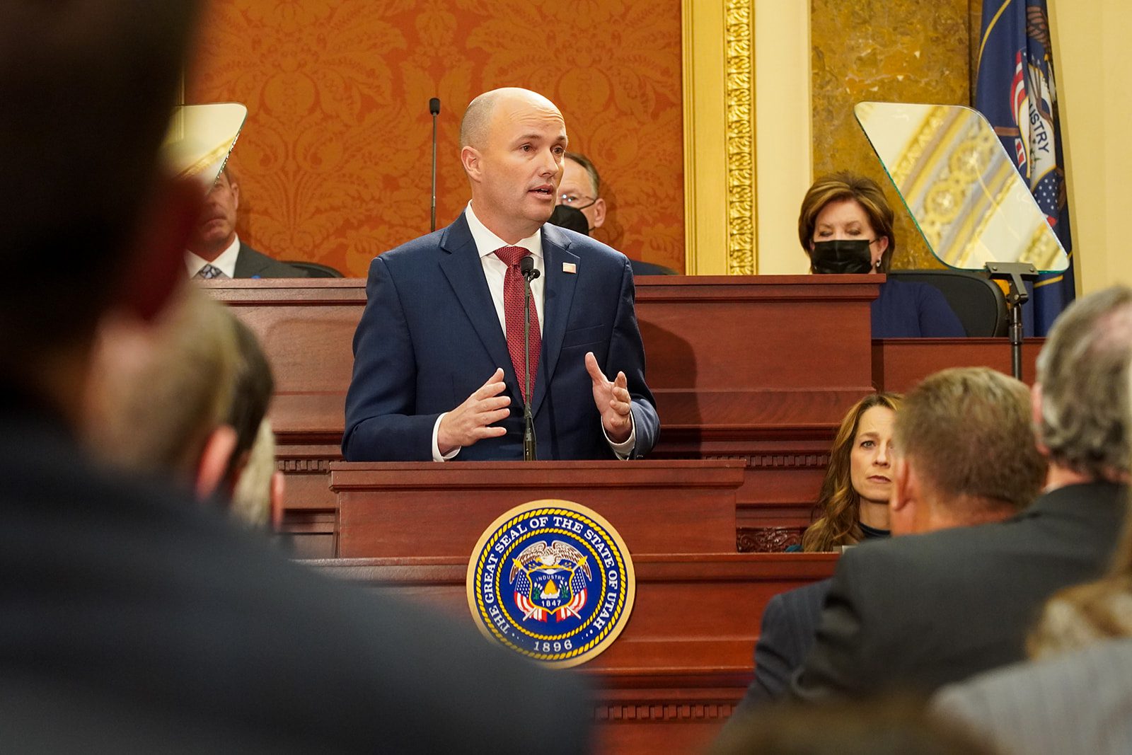 Utah Governor Cox speaking at the State of the State on January 20.