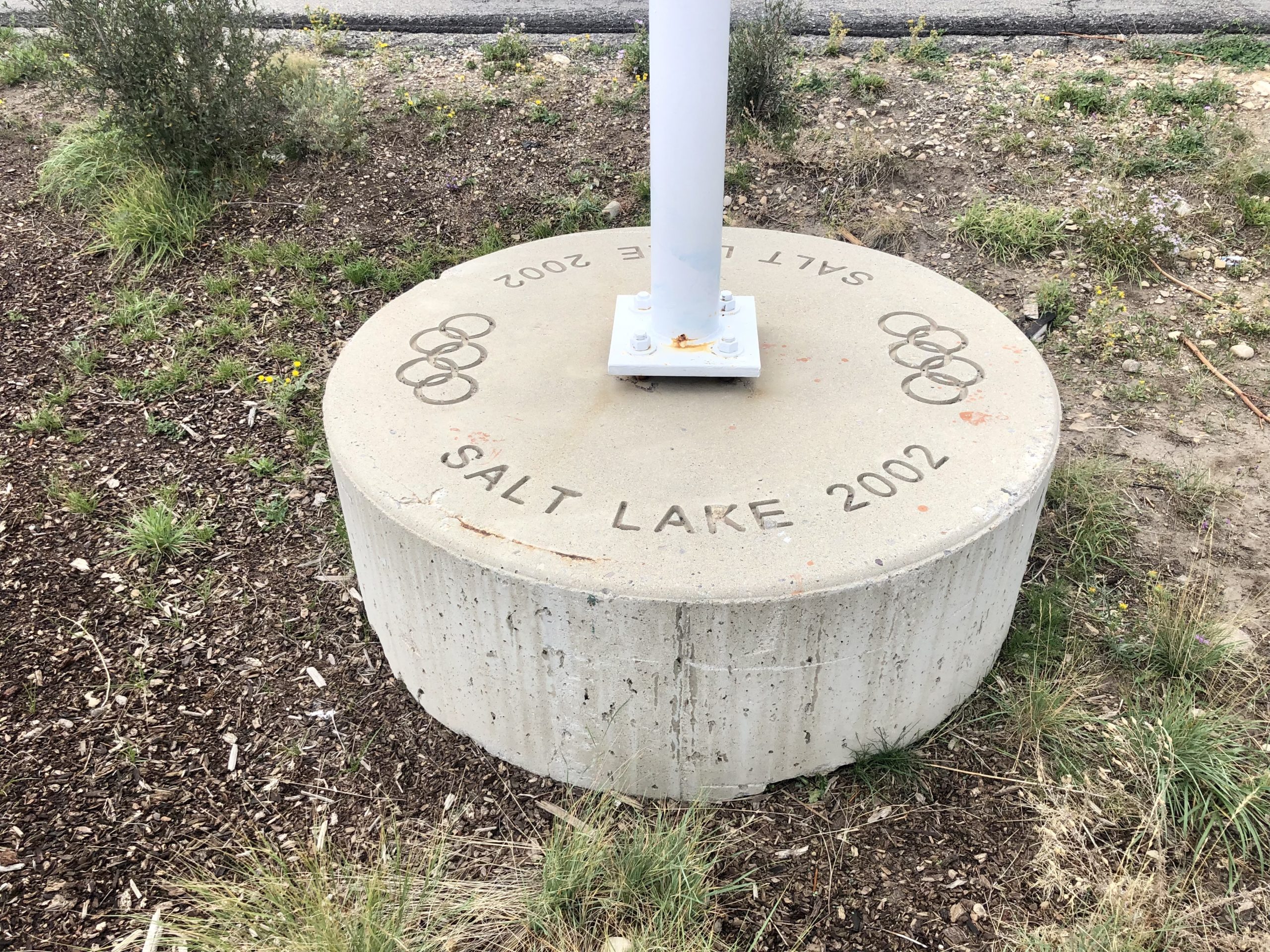 The flagpole base at the nordic ski jump hills at the Utah Olympic Park.