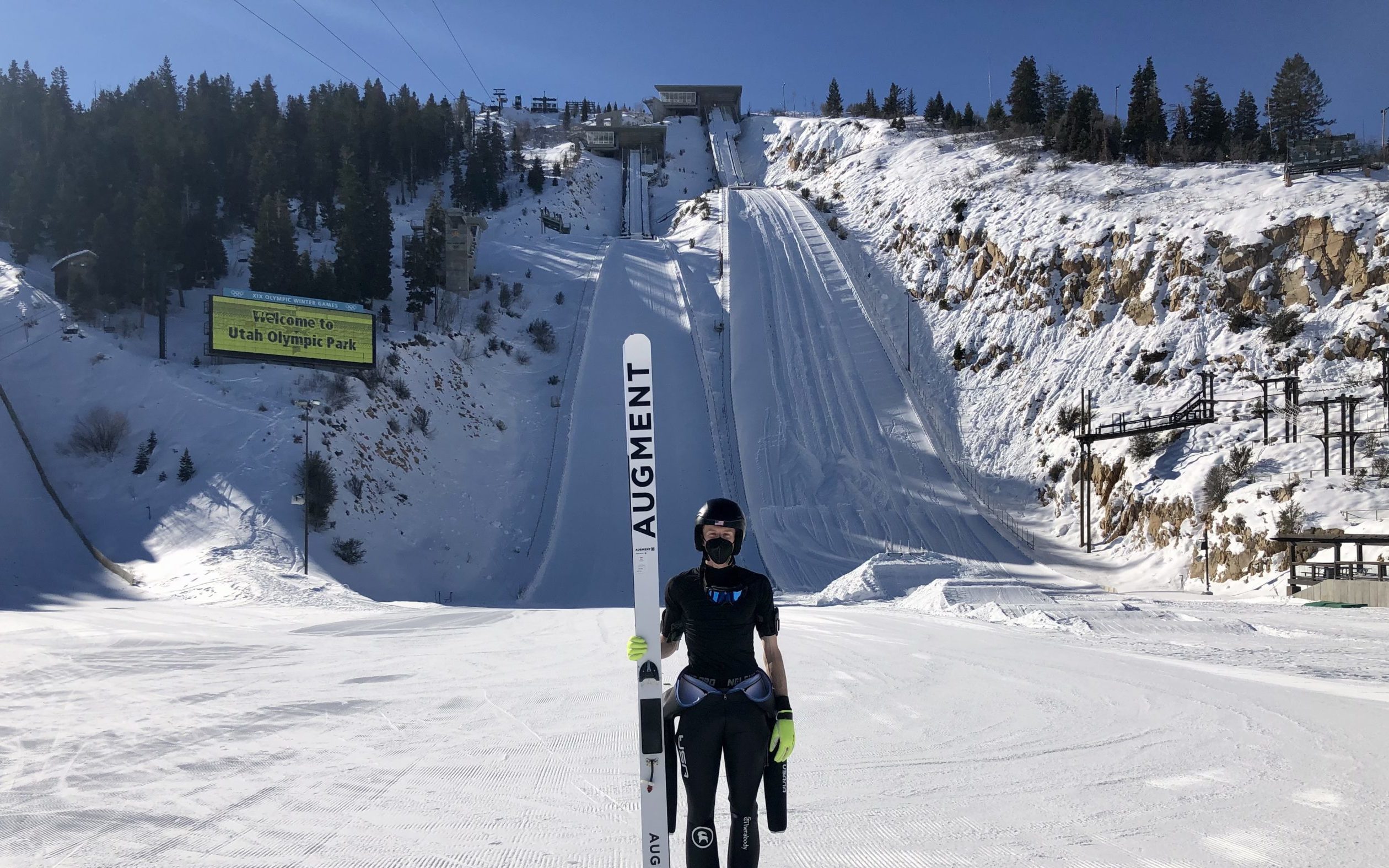 2022 Beijing Nordic Combined Olympian, Park City's Jared Shumate just before flying to China, at the Utah Olympic Park.