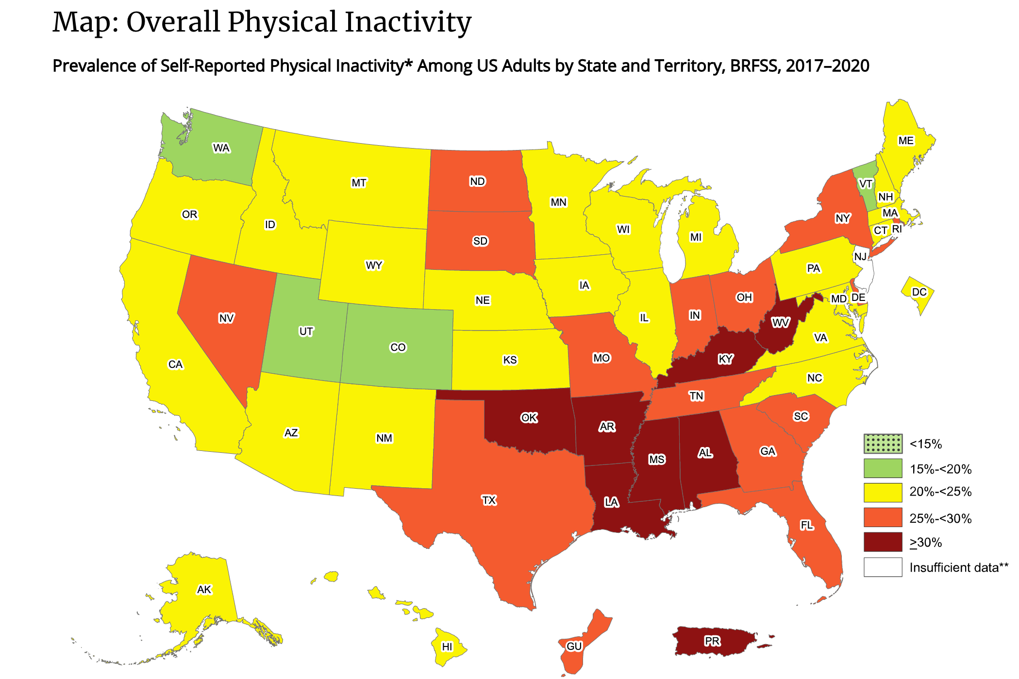 Overall physical inactivity in the United States.