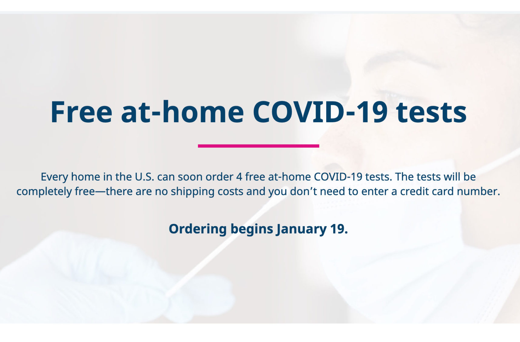 The homepage of COVIDtests.gov.