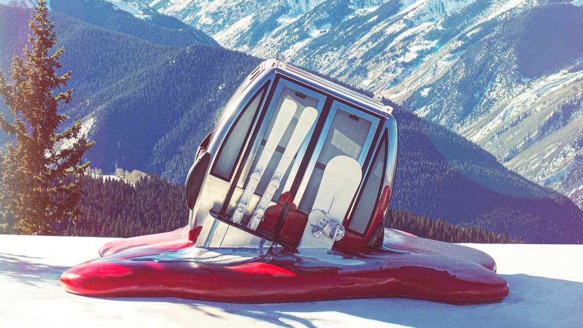 "The Melted Gondola," fabricated by artist Chris Erikson, sits atop Aspen Mountain in Colorado to remind visitors of the urgent need to address climate change.
