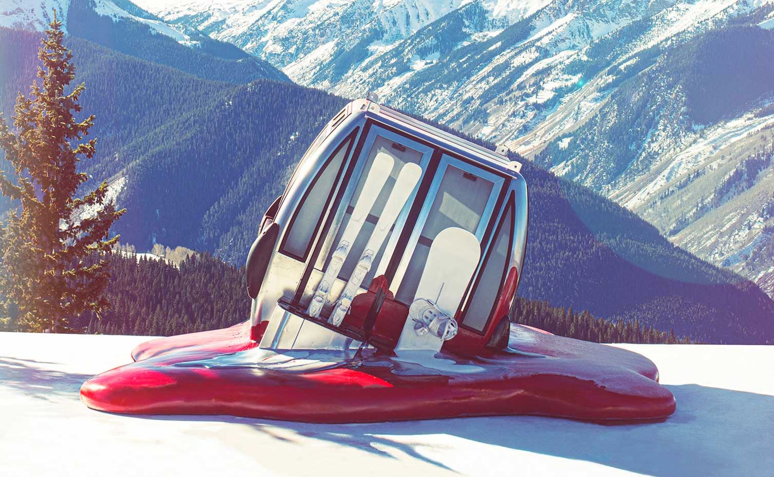 "The Melted Gondola," fabricated by artist Chris Erikson, sits atop Aspen Mountain in Colorado to remind visitors of the urgent need to address climate change.