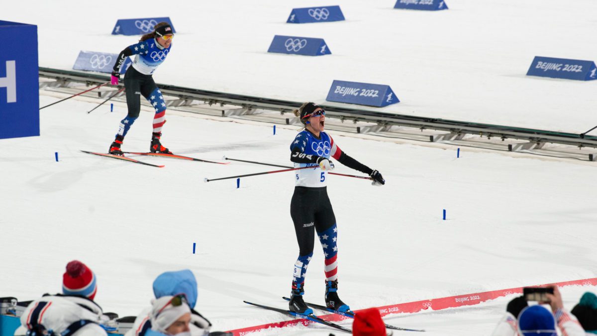 Park City's Rosie Brennan finishing fourth right behind teammate Jesse Diggins in the Cross Country Individual Sprint at the 2022 Winter Olympic Games in Beijing.