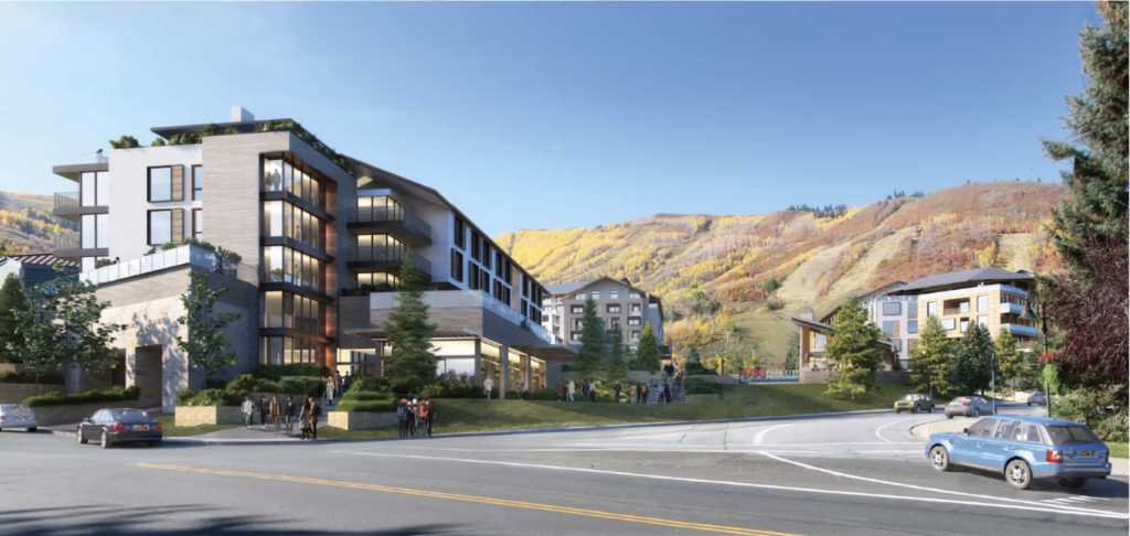 A rendering of the PEG proposal for the base area of Park City Mountain at the intersection of Silver King Dr. and Empire Ave.