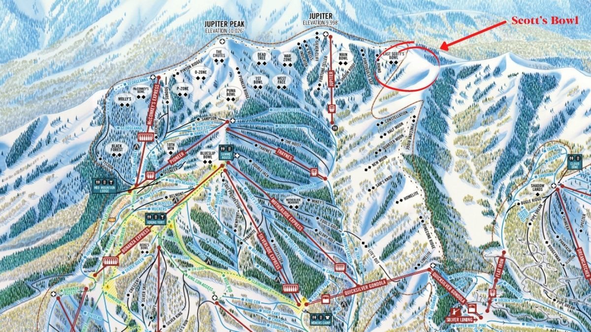 Park City Mountain Resort Trail Map with identification of Scott's Bowl area
