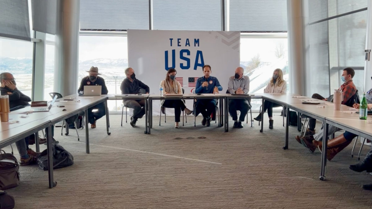 Salt Lake City-Utah Committee for the Games President and CEO Fraser Bullock speaks during the joint meeting on Tuesday at Utah Olympic Park.