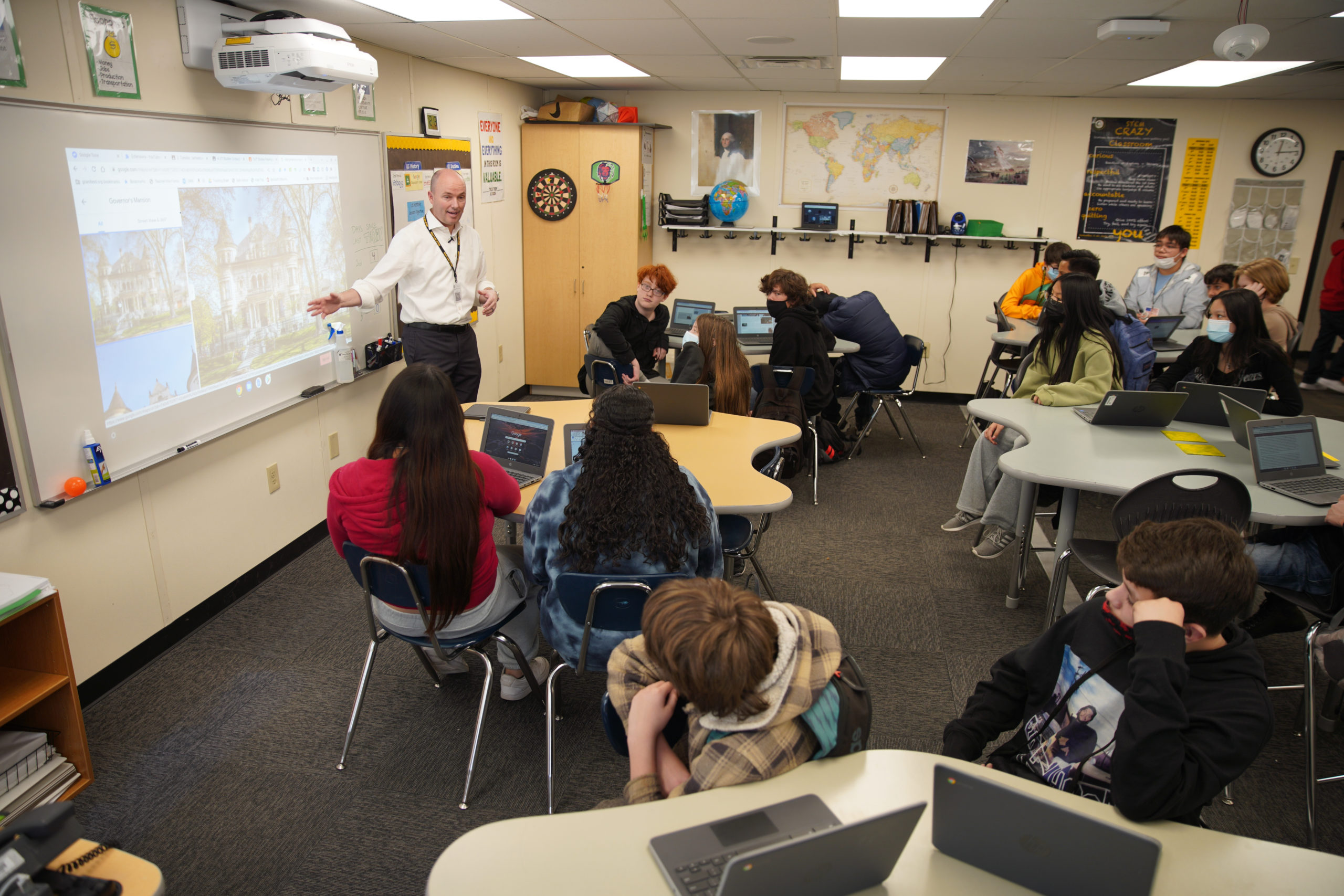 Utah Gov. Spencer Cox served as a substitute 8th grade history teacher on Tuesday at West Lake STEM Junior High School.