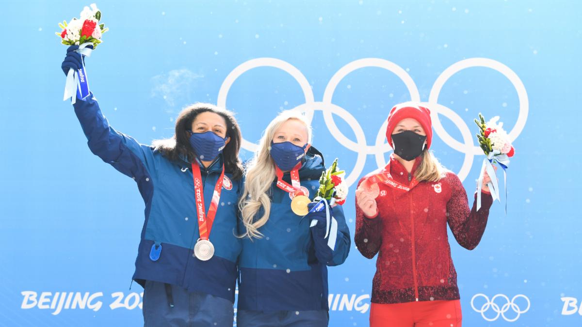 Team USA's Kaillie Humphries won gold. And Elana Meyers Taylor won silver in the inaugural Olympic monobob race in Beijing.