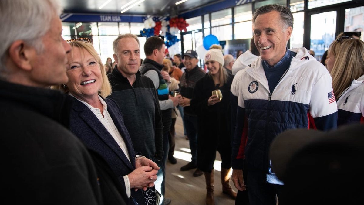 Utah Senator Mitt Romney (right) and Park City Mayor Nann Worel (left).