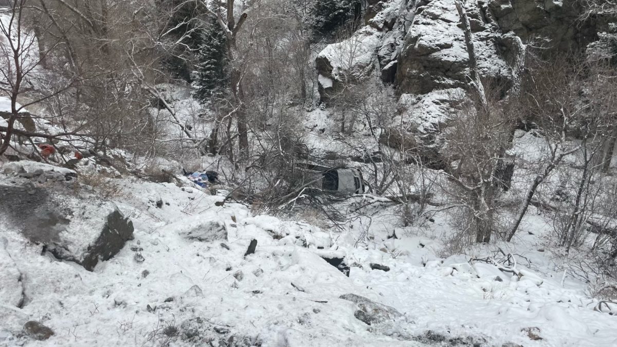 A vehicle slid off the road during the evening commute out of Big Cottonwood Canyon on Monday.