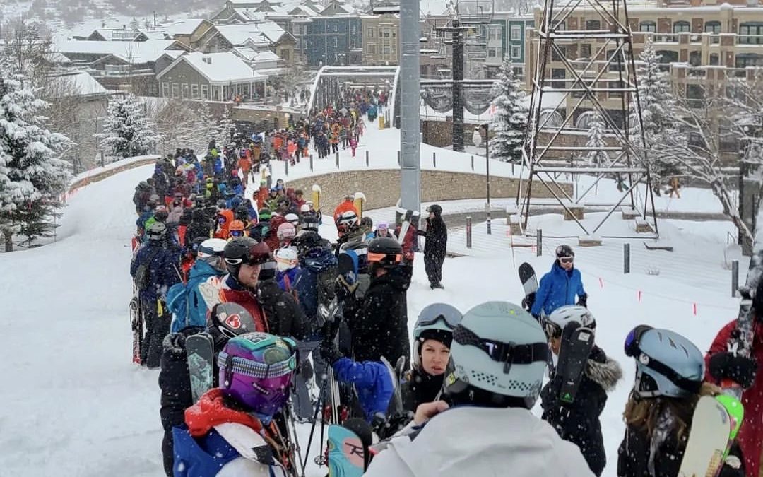 The line at the Town Lift on Sunday morning.