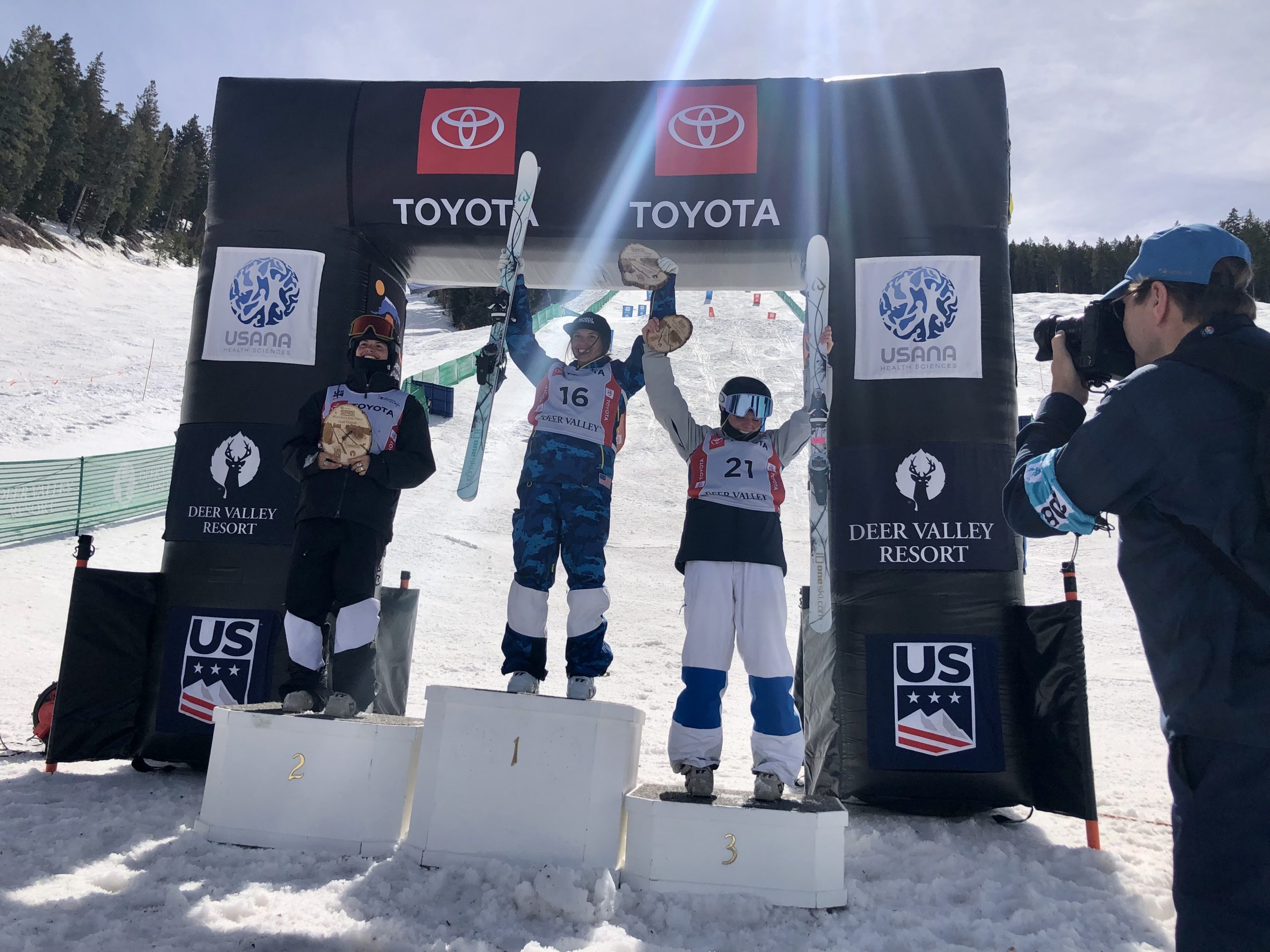 Women's podium at Deer Valley's Moguls National Championships.