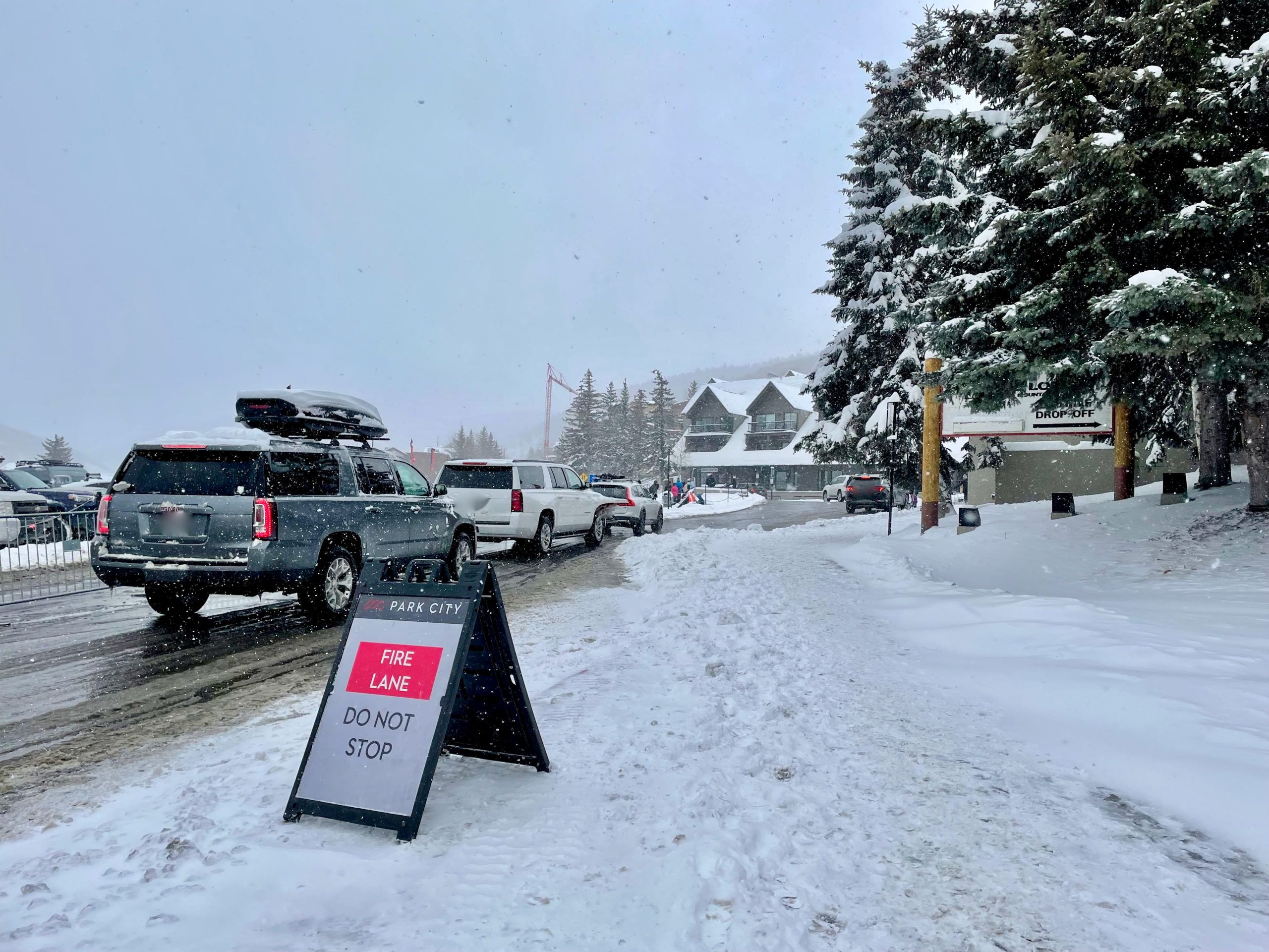 At the drop-off area of the Park City Mountain base.