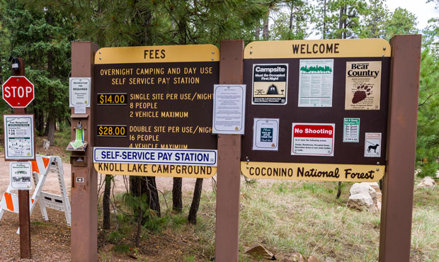 A fee collection site at Coconino National Forest near Flagstaff, Arizona.