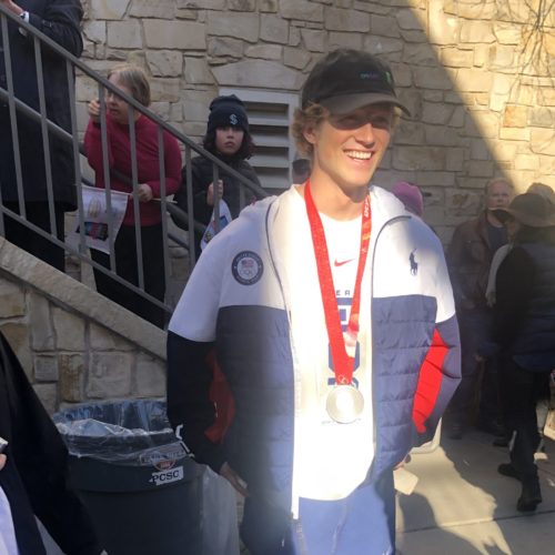 Beijing 2022 Olympic Big Air silver medalist, Park City's Colby Stevenson at the YSA Park City Nation Parade on Main St.