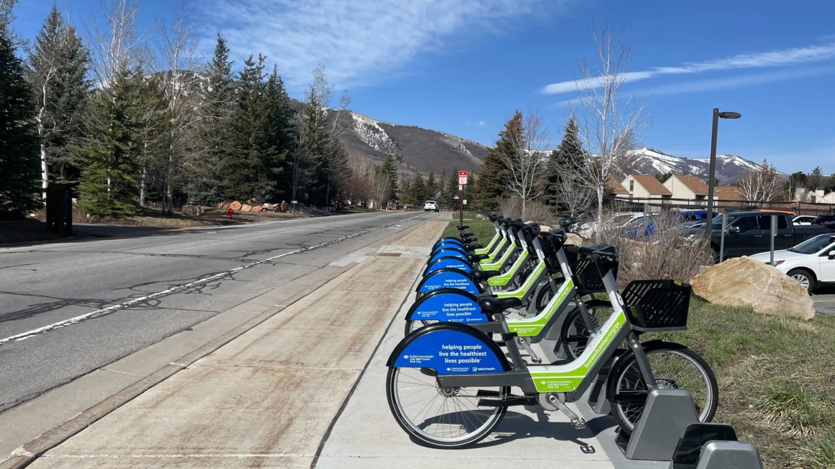 The Summit Bike Share station in front of the PC MARC.