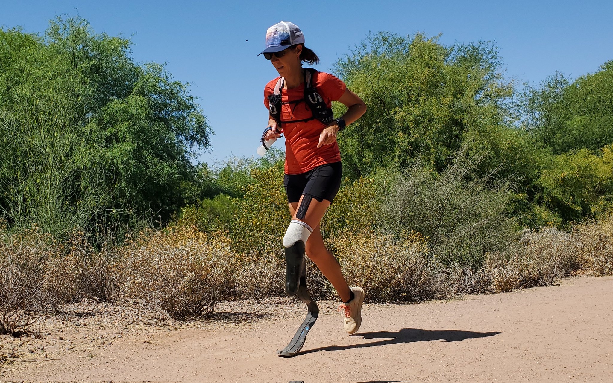 Jacky Hunt-Broersma runs her 102nd marathon in 102 days, this one at Veterans Oasis Park, Thursday, April 28, in Chandler, Ariz.