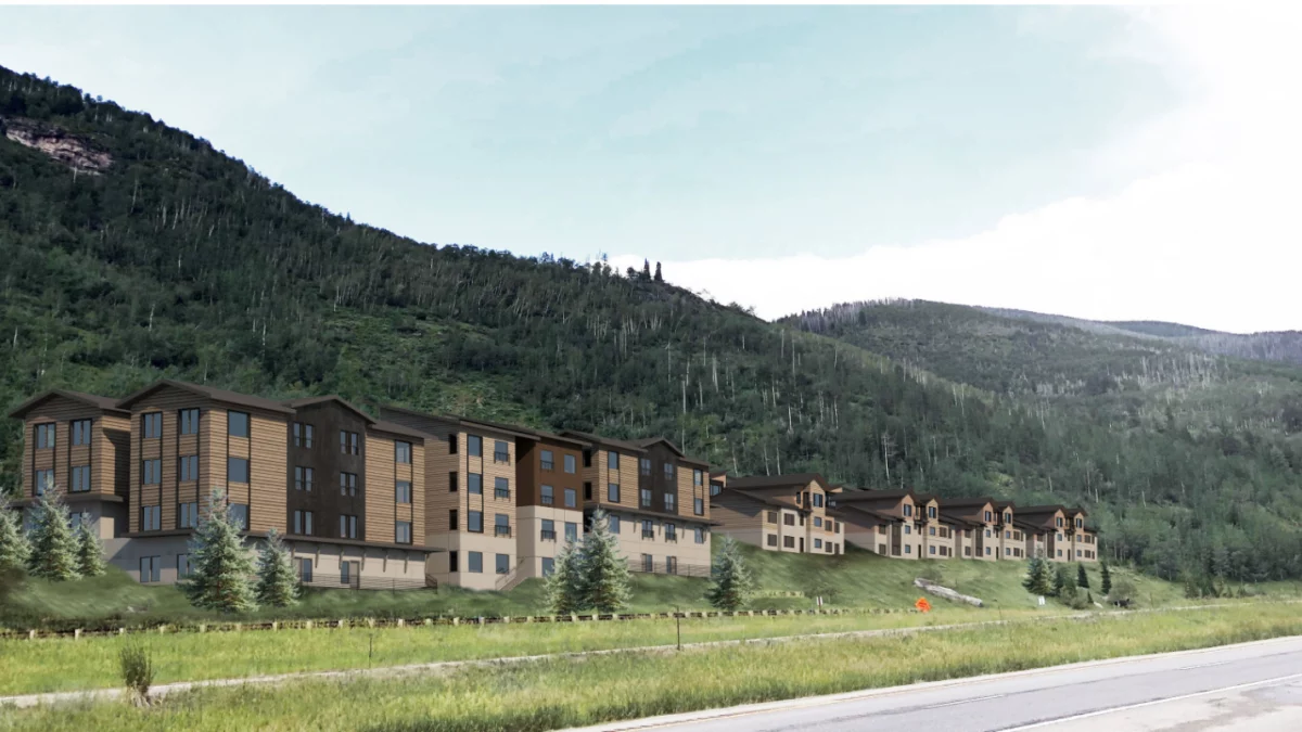 A rendering of the Vail Resorts affordable housing project in East Vail alongside I-70.