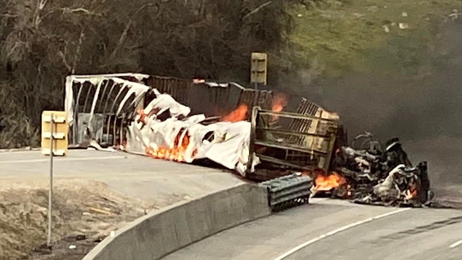 A semi rollover that contained a flammable peroxide forced the shutdown of I-80 in both directions for several hours. The driver is reportedly okay.