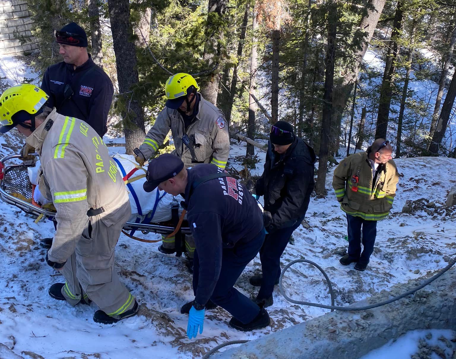 A hoist was used to transfer the patient to the ambulance.