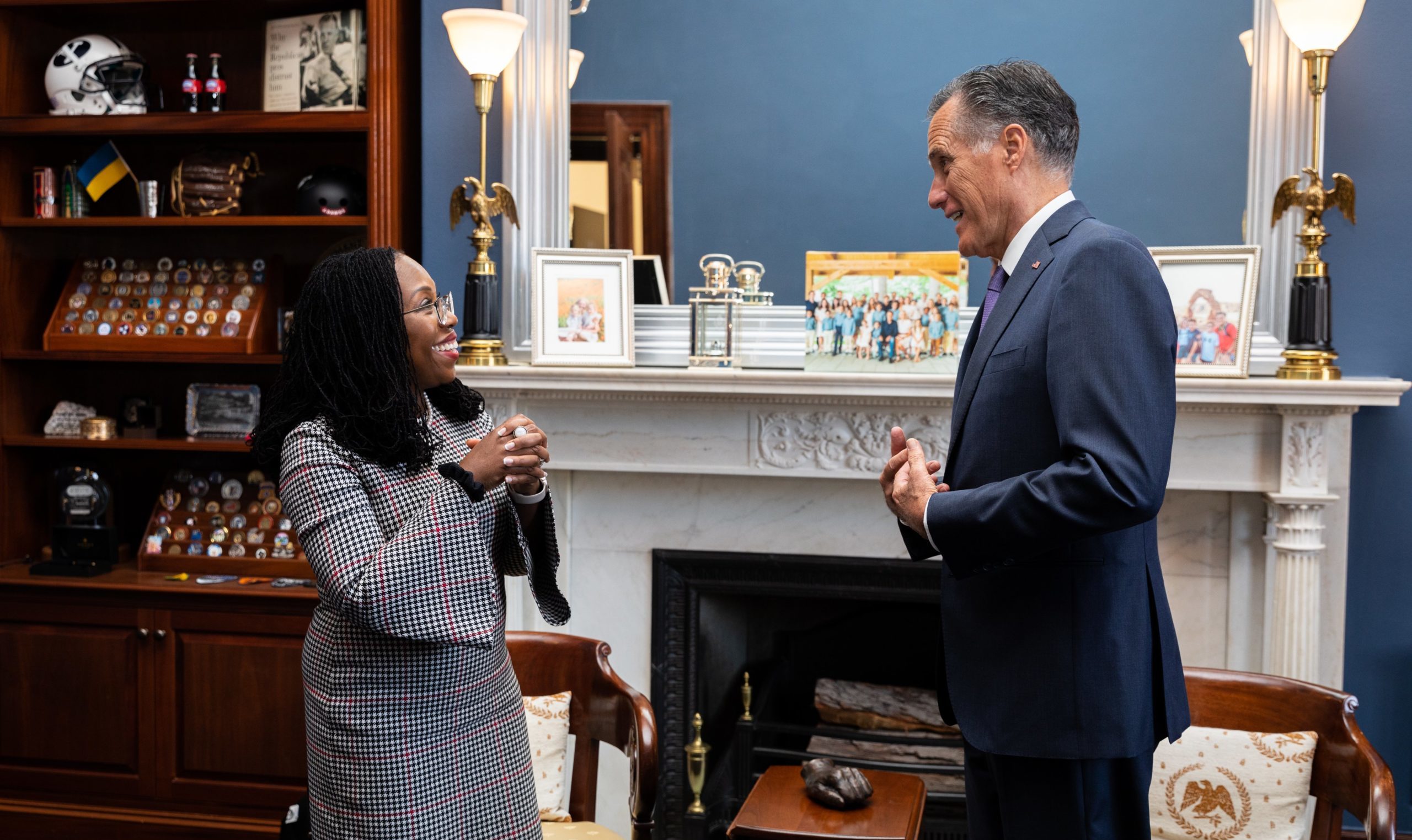 Utah Senator Mitt Romney meeting with Judge Ketanji Brown Jackson in late March.